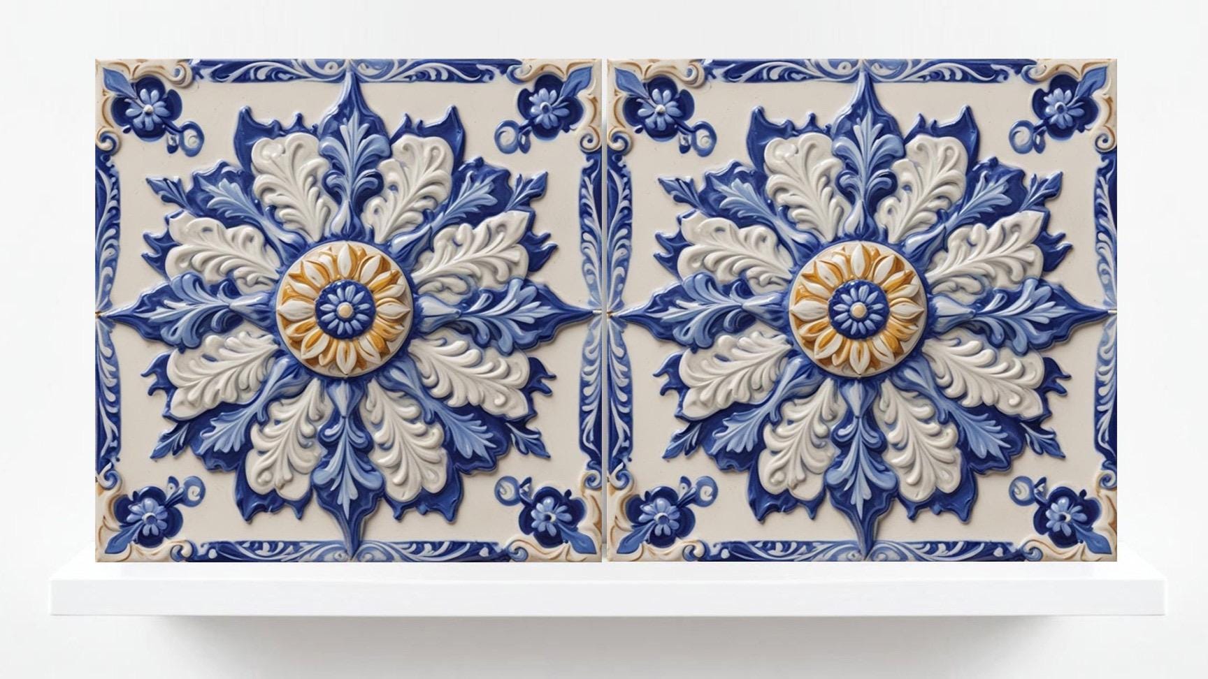 Majolica Tiles - Set of 2 Sicilian Tiles Print Italian Tile Wall Decor - Kitchen Backsplash, Bathroom, Shower Wall, Sink Splashback, Coaster