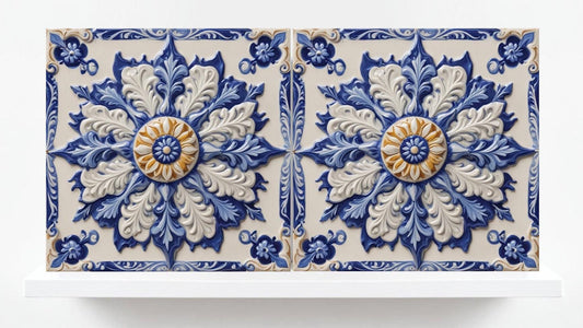 Majolica Tiles - Set of 2 Sicilian Tiles Print Italian Tile Wall Decor - Kitchen Backsplash, Bathroom, Shower Wall, Sink Splashback, Coaster