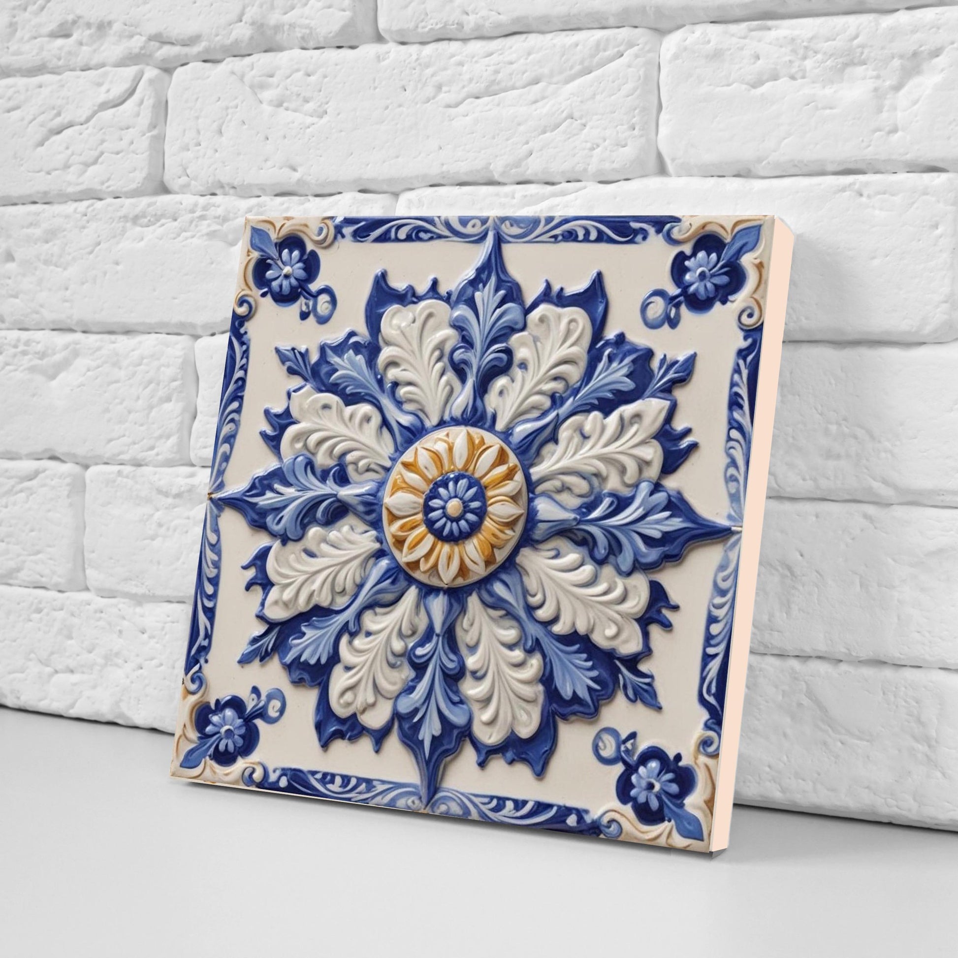 Majolica Tiles - Set of 2 Sicilian Tiles Print Italian Tile Wall Decor - Kitchen Backsplash, Bathroom, Shower Wall, Sink Splashback, Coaster