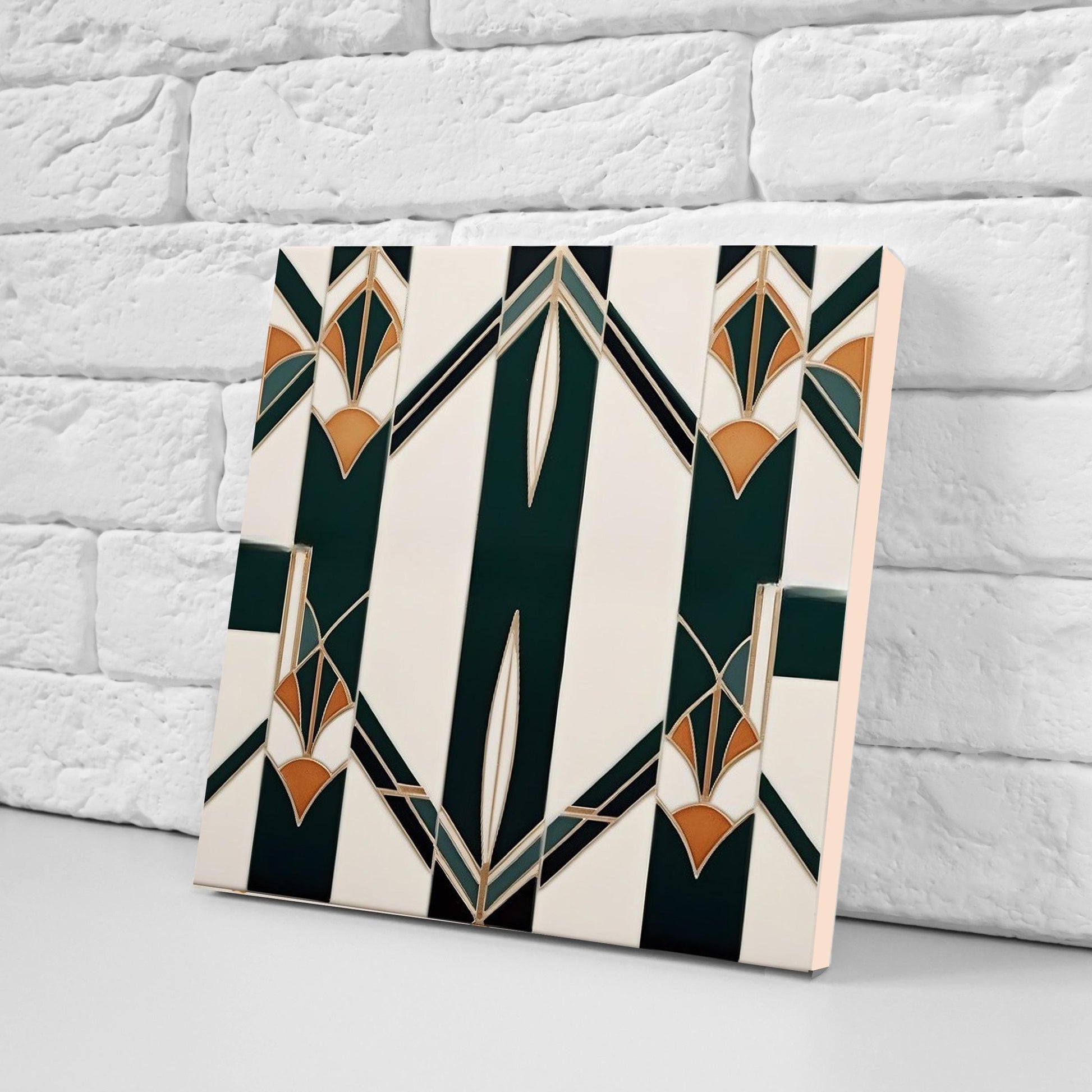 Art Deco Ceramic tiles - Set of 2 Wall Decor Geometric Tiles - Kitchen Backsplash,Fireplace,Bathroom,Shower Wall Art,Sink Splashback,Coaster