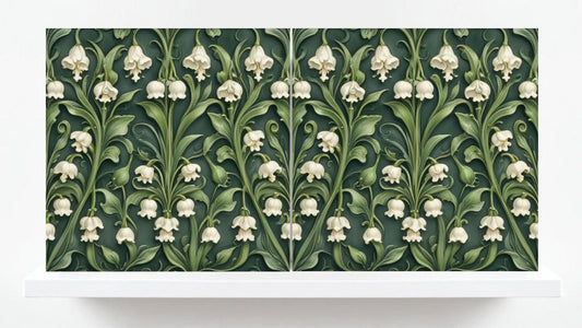 Lily of The Valley Tile Green Art Nouveau Tiles Flower Print Ceramic Tiles - Set of 2 Art Nouveau Wall Decor - Kitchen Backsplash, Bathroom