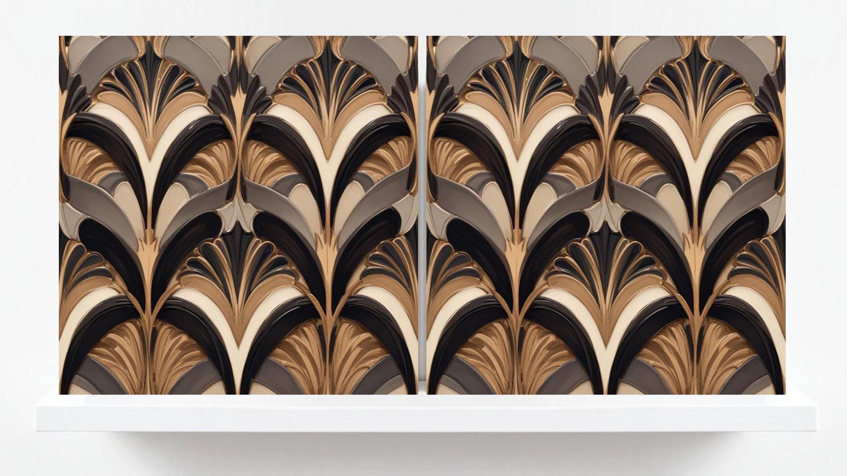Art Deco Tile Ceramic Brown - Set of 2 Art Deco Tiles Print Wall Decor Geometric Tiles - Kitchen Backsplash,Bathroom,Shower,Sink Splashback