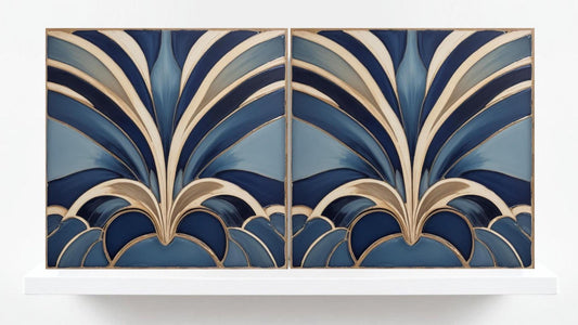Art Deco Tile Backsplash - Set of 2 Art Deco Wall Decor Geometric Tiles - Kitchen, Bathroom, Sink Splashback,Shower Wall Art,Fireplace Tiles