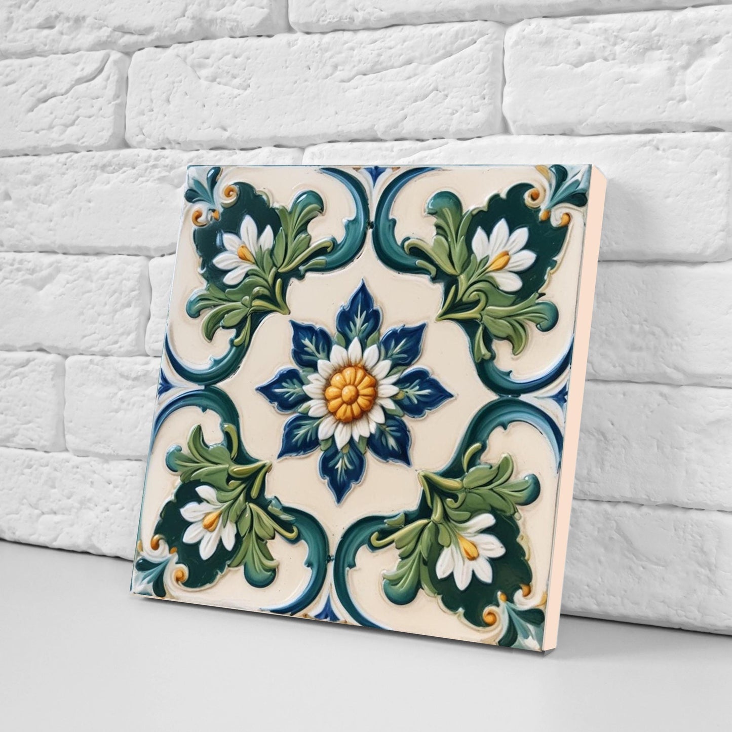 Italian Majolica Tiles Floral -Set of 2 Sicilian Wall Decor Tiles -Kitchen Backsplash Tiles, Table Decorative Tiles, Bathroom Tiles, Coaster