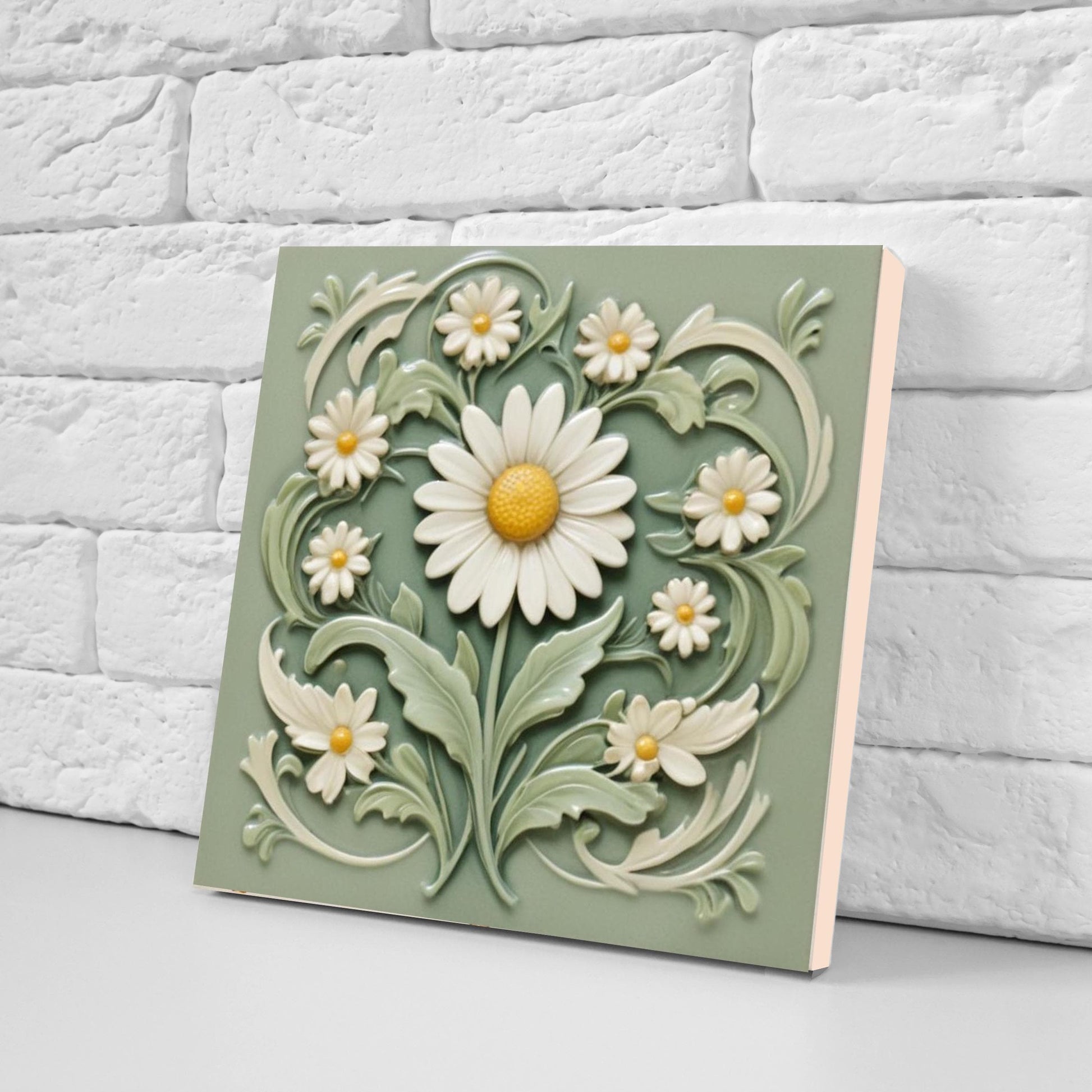 Daisy Tile for Backsplash, Flower Design Wall Art -Set of 2 Flowers Daisies Wall Decor Tiles, Kitchen Backsplash, Bathroom, Sink Splashback