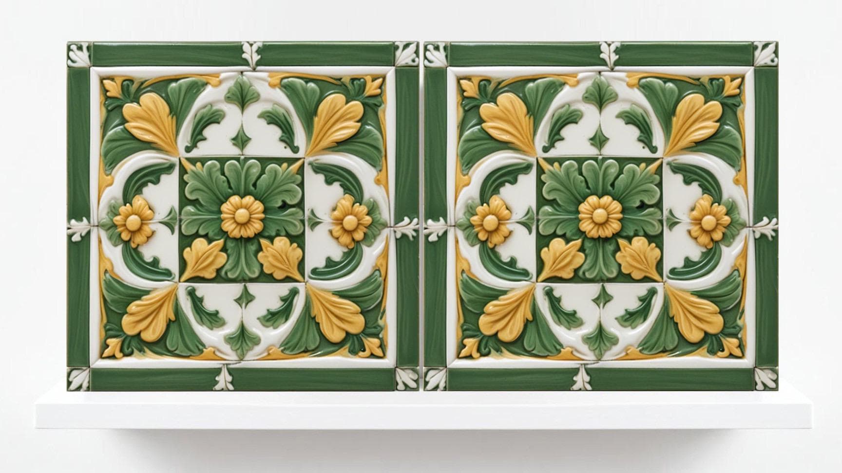 Italian Majolica Tiles - Set of 2 Sicilian Wall Decor Tile - Kitchen Backsplash, Sink Splashback,Bathroom,Shower Wall Art,Fireplace,Coaster