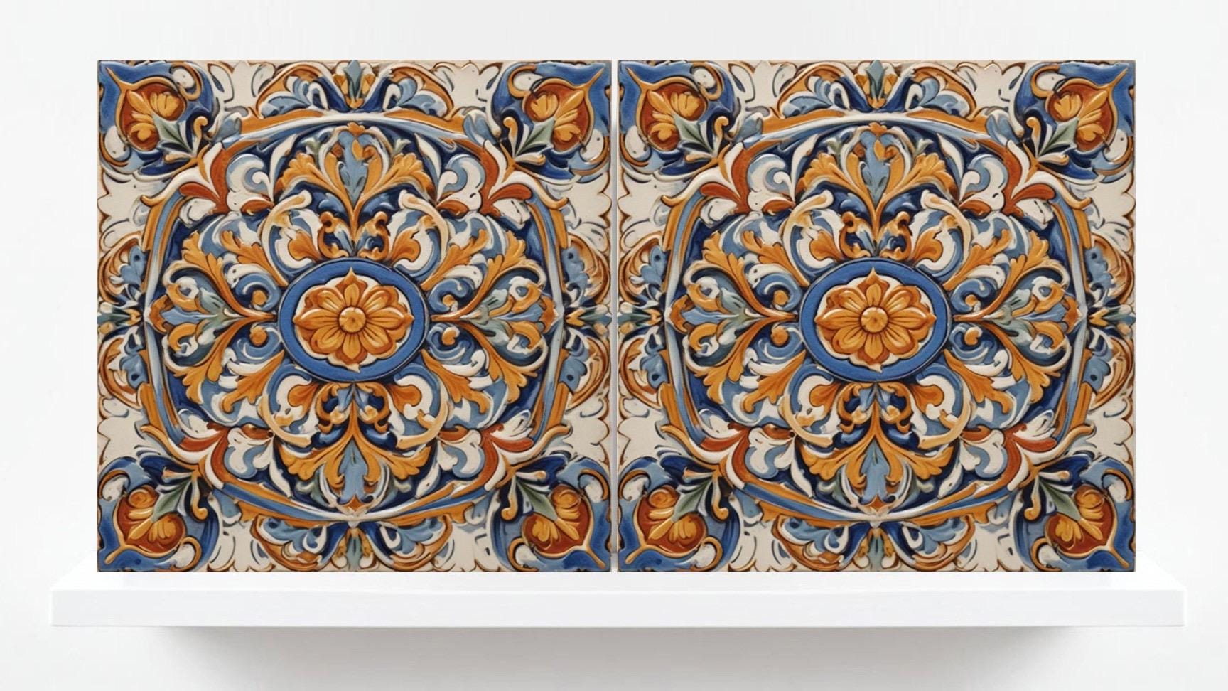 Italian Majolica Tiles - Set of 2 Sicilian Wall Decor Tiles - Kitchen Backsplash Tiles, Sink Splashback, Bathroom Tiles, Shower Wall,Coaster
