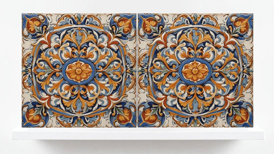 Italian Majolica Tiles - Set of 2 Sicilian Wall Decor Tiles - Kitchen Backsplash Tiles, Sink Splashback, Bathroom Tiles, Shower Wall,Coaster