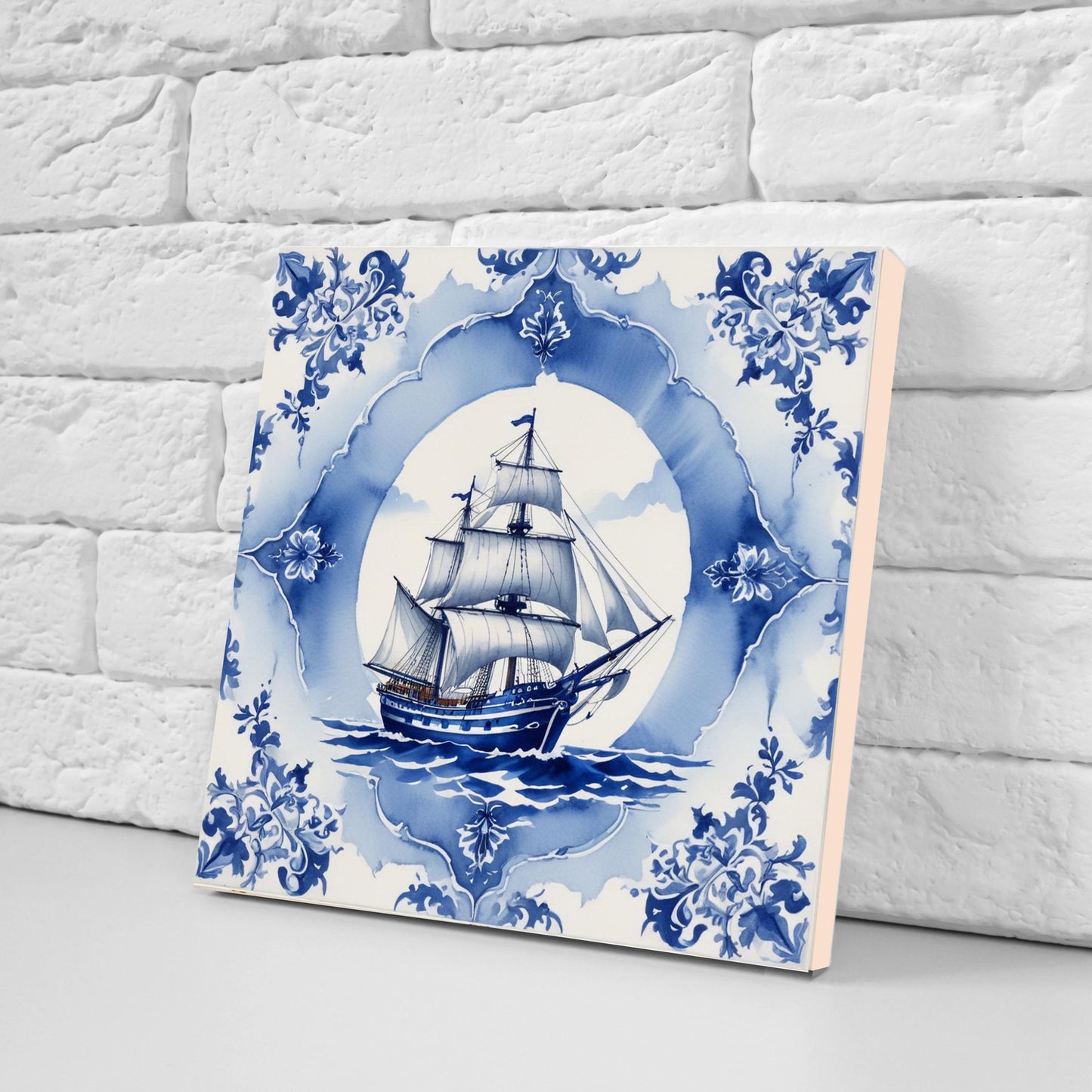 Delft Blue Ceramic Tile - Set of 2 Ceramic Delftware Tiles-Delft Tile with Ship - Delft Prints- Kitchen Backsplash,Sink,Bathroom,Shower Wall