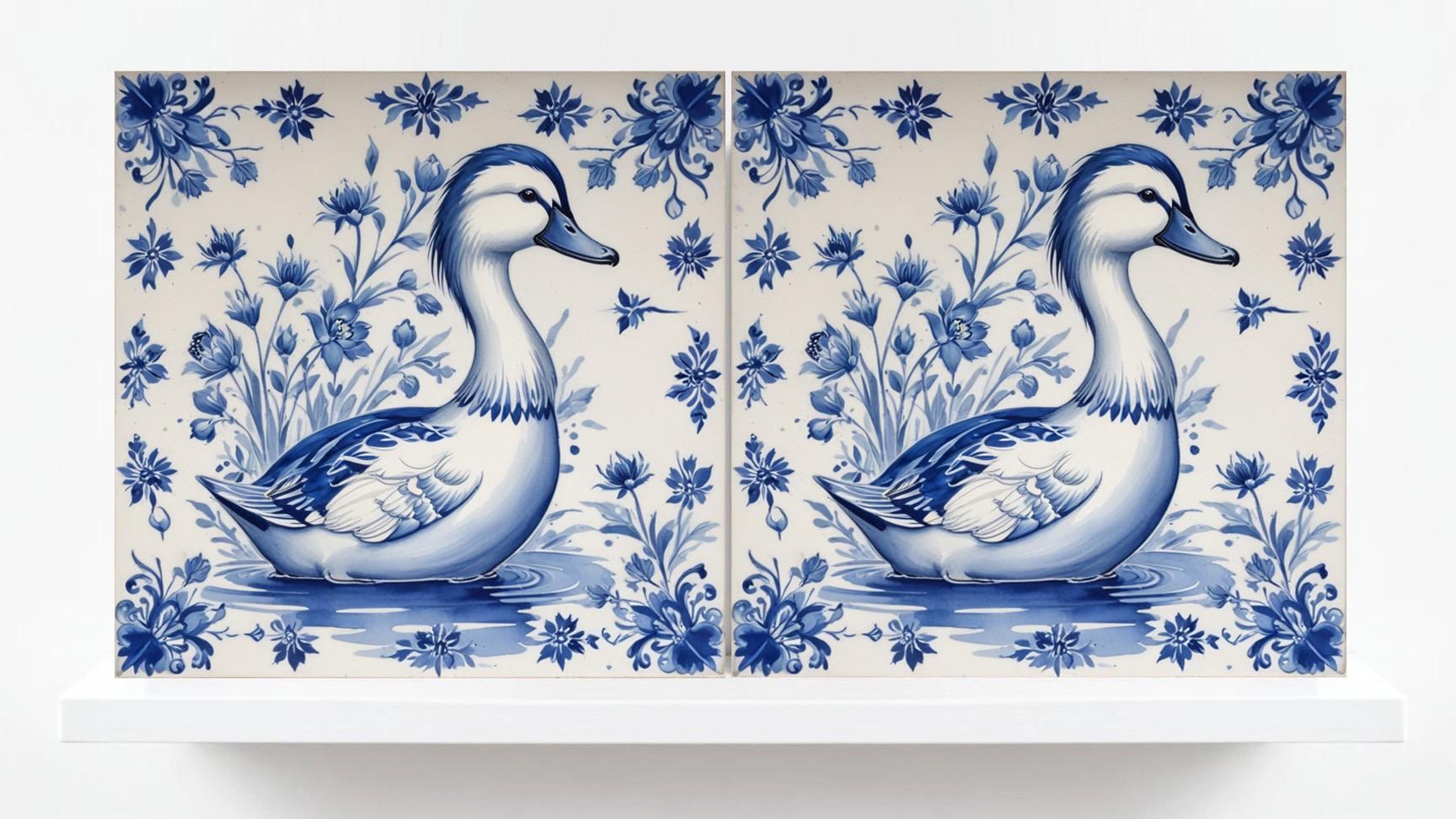 Delft Blue Tile Animal - Bird Tile - Set of 2 Ceramic Delftware Tiles-Delft Prints- Dutch Art - Kitchen Backsplash,Sink,Bathroom,Shower Wall
