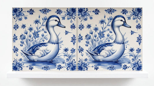 Delft Blue Tile Animal - Bird Tile - Set of 2 Ceramic Delftware Tiles-Delft Prints- Dutch Art - Kitchen Backsplash,Sink,Bathroom,Shower Wall