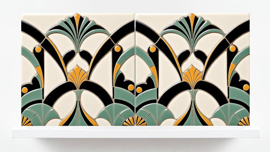 Art Deco Ceramic tiles - Set of 2 Art Deco Wall Decor Geometric Tiles - Kitchen Backsplash, Bathroom, Shower Wall,Sink Splashback, Fireplace