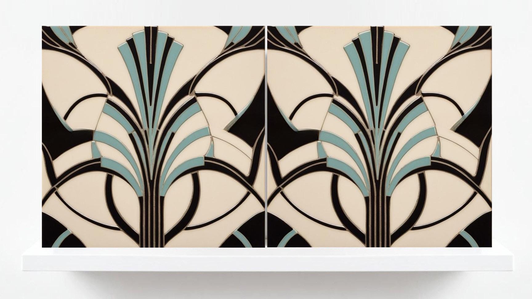 Art Deco Ceramic tiles - Set of 2 Art Deco Wall Decor Geometric Tiles - Kitchen Backsplash, Bathroom, Shower Wall,Sink Splashback, Fireplace