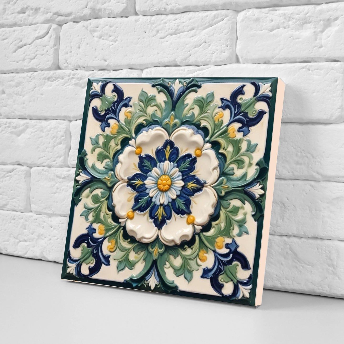 Italian Majolica Tiles Flower -Set of 2 Sicilian Wall Decor Tiles-Kitchen Backsplash Tiles, Sink Splashback,Bathroom,Shower Wall Art,Coaster