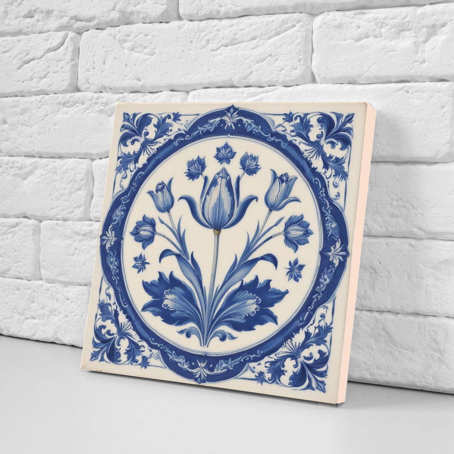 Delft Tulip Tile - Delft Blue Tile - Set of 2 Ceramic Delftware Tiles- Flower Tiles - Delft Prints Wall - Kitchen Backsplash, Sink,Bathroom