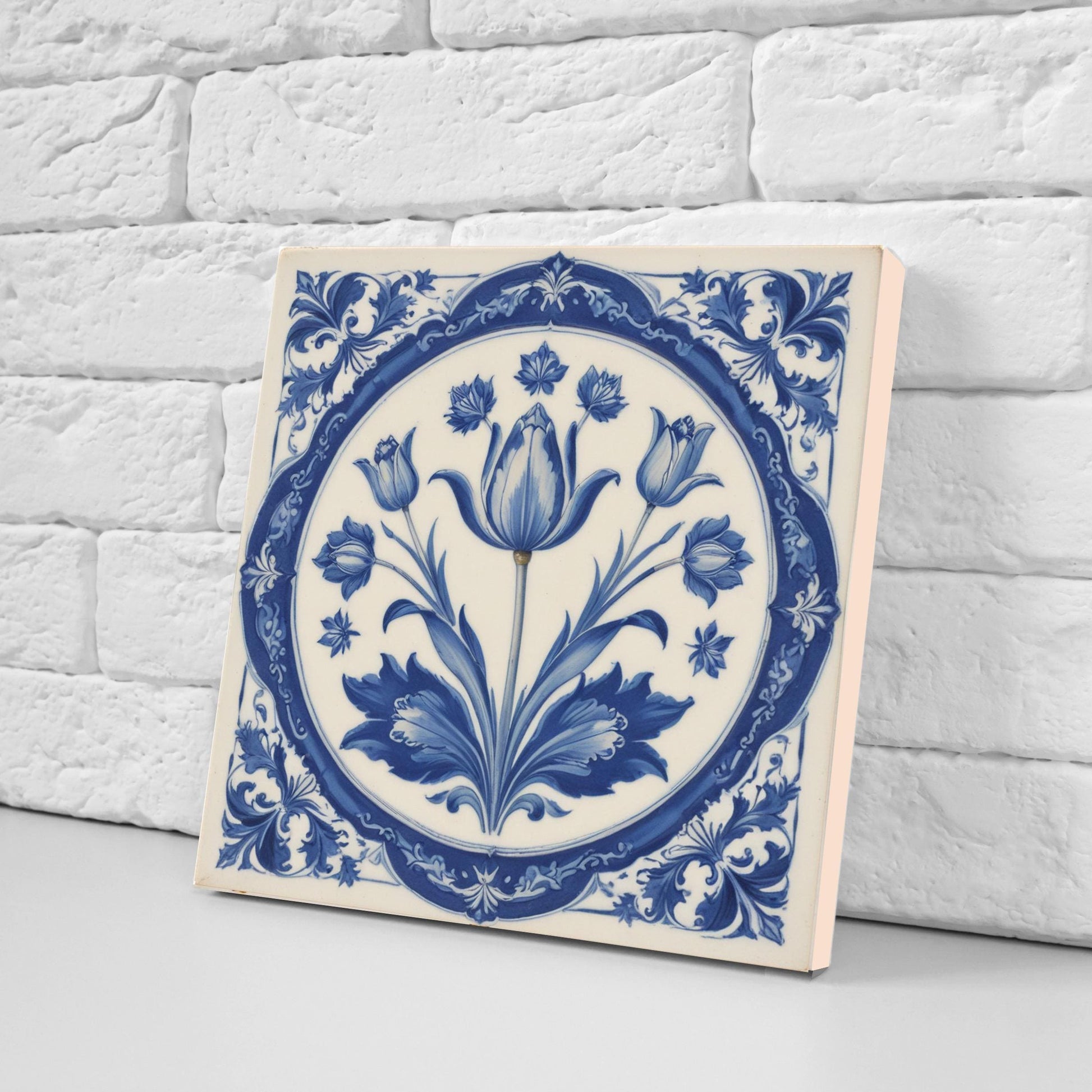 Delft Tulip Tile - Delft Blue Tile - Set of 2 Ceramic Delftware Tiles- Flower Tiles - Delft Prints Wall - Kitchen Backsplash, Sink,Bathroom