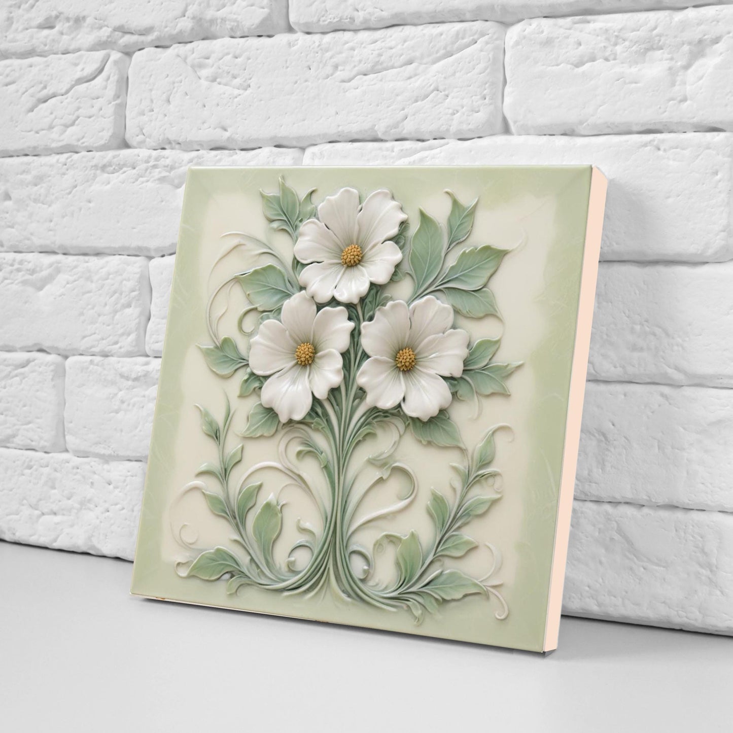 Art Nouveau Flower Ceramic Pastel Tiles - Set of 2 Botanical Wall Decor Tile - Kitchen Backsplash,Bathroom, Sink Splashback,Fireplace,Shower