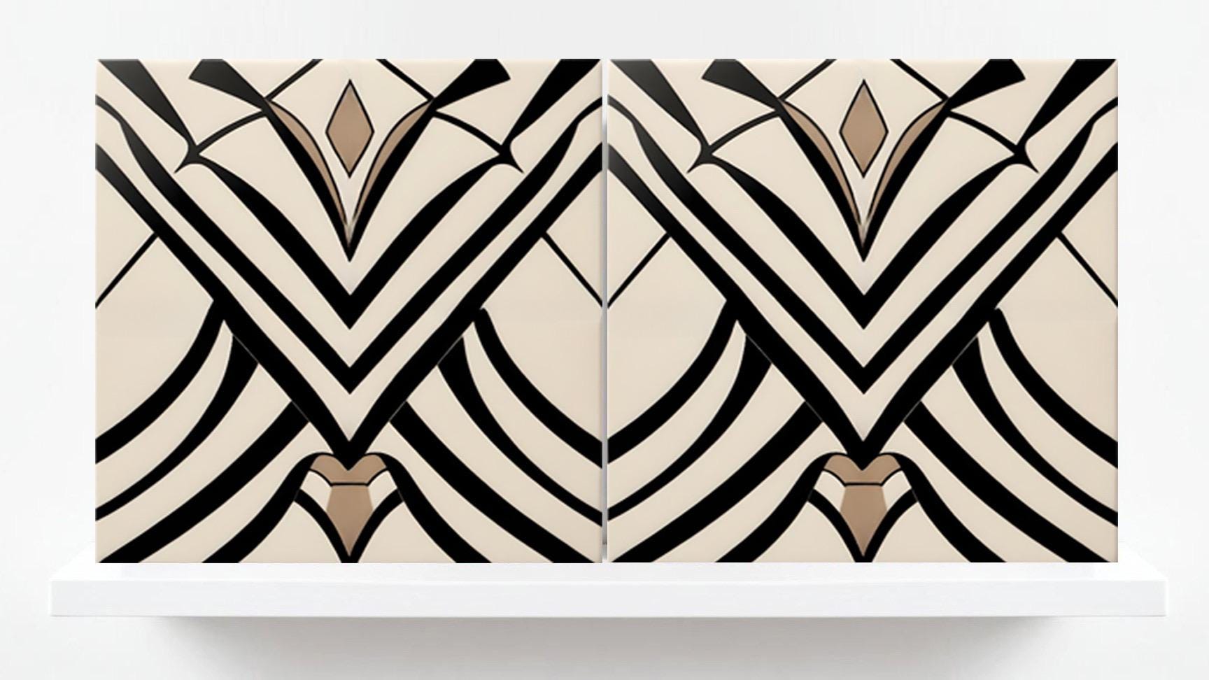 Art Deco Ceramic tiles - Set of 2 Art Deco Wall Decor Geometric Tiles - Kitchen Backsplash, Shower,Bathroom Wall, Fireplace, Sink Splashback