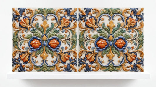 Italian Majolica Tiles - Set of 2 Sicilian Wall Decor Tile - Kitchen Backsplash, Sink Splashback,Bathroom,Shower Wall Art,Fireplace,Coaster