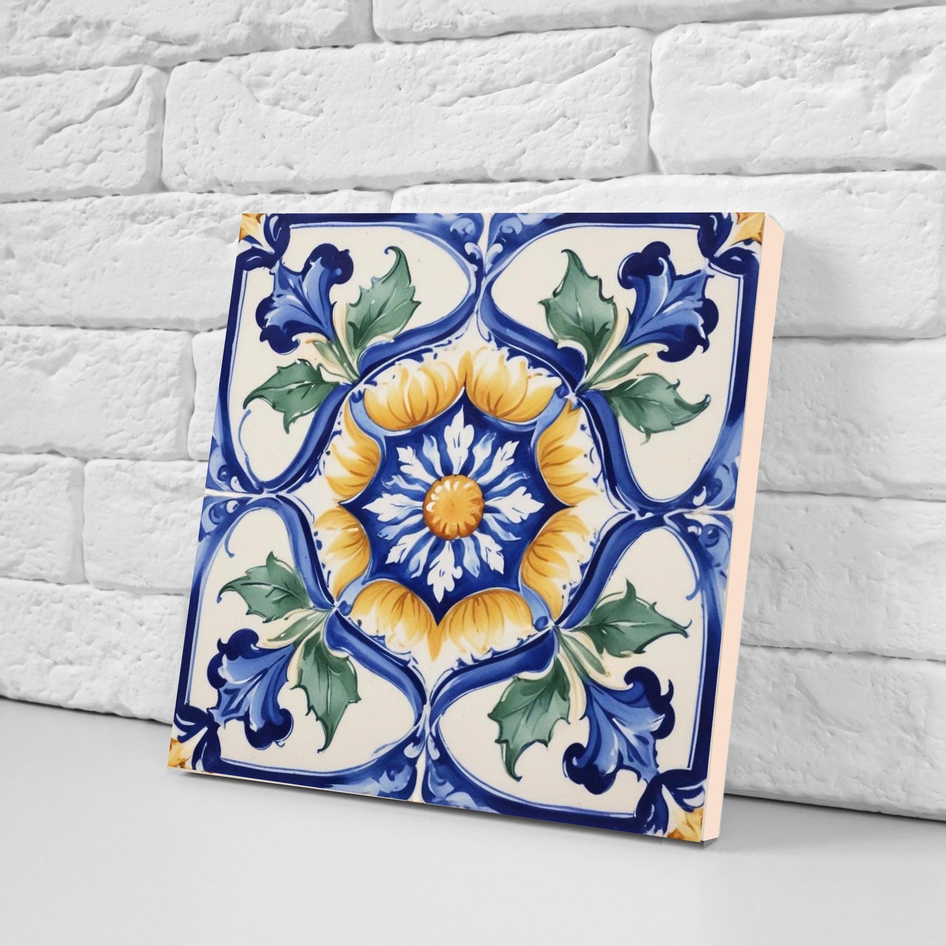Italian Majolica Tiles Flower -Set of 2 Sicilian Wall Decor Tiles-Kitchen Backsplash Tiles, Sink Splashback,Bathroom,Shower Wall Art,Coaster