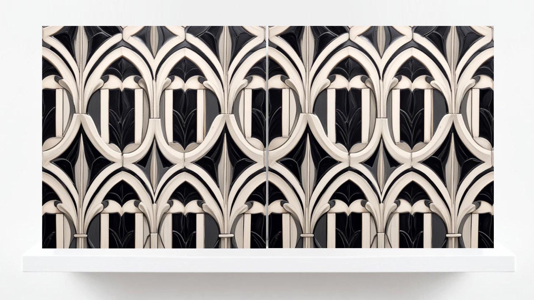 Art Deco Ceramic tiles - Set of 2 Art Deco Wall Decor Geometric Tiles - Kitchen Backsplash, Shower,Bathroom Wall, Fireplace, Sink Splashback