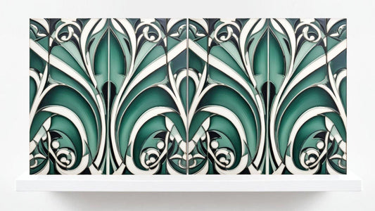 Art Deco Ceramic Tiles Green- Set of 2 Art Deco Wall Decor Geometric Tiles - Kitchen Backsplash Tiles,Table Decorative Tiles, Bathroom Tiles