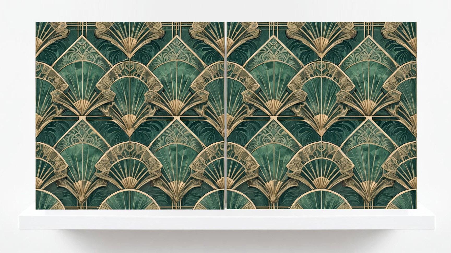 Art Deco Ceramic Tiles Green- Set of 2 Art Deco Wall Decor Geometric Tiles - Kitchen Backsplash Tiles,Table Decorative Tiles, Bathroom Tiles