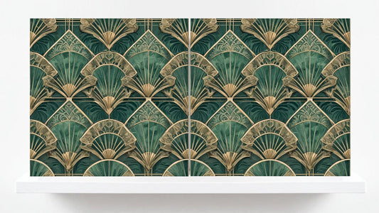 Art Deco Ceramic Tiles Green- Set of 2 Art Deco Wall Decor Geometric Tiles - Kitchen Backsplash Tiles,Table Decorative Tiles, Bathroom Tiles