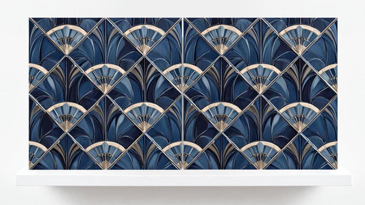 Art Deco Ceramic tiles Blue - Set of 2 Art Deco Wall Decor Geometric Tiles - Kitchen Backsplash , Bathroom, Sink Splashback, Accent Wall Art