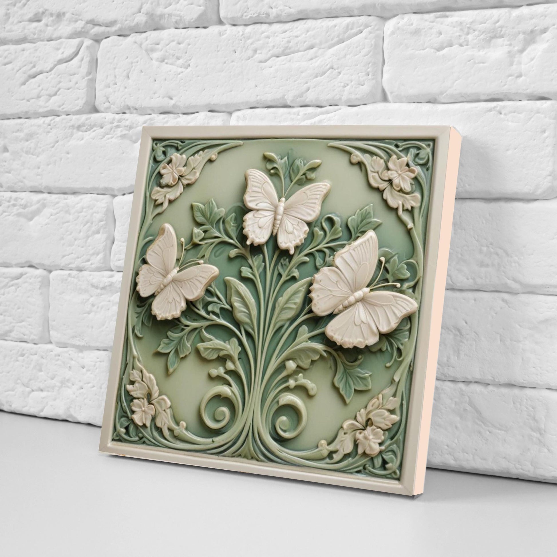 Butterfly Tile - Set of 2 Green Art Nouveau Tiles Wall Decor print -Kitchen Backsplash, Home Decor,Bathroom,Shower,Sink Splashback,Fireplace
