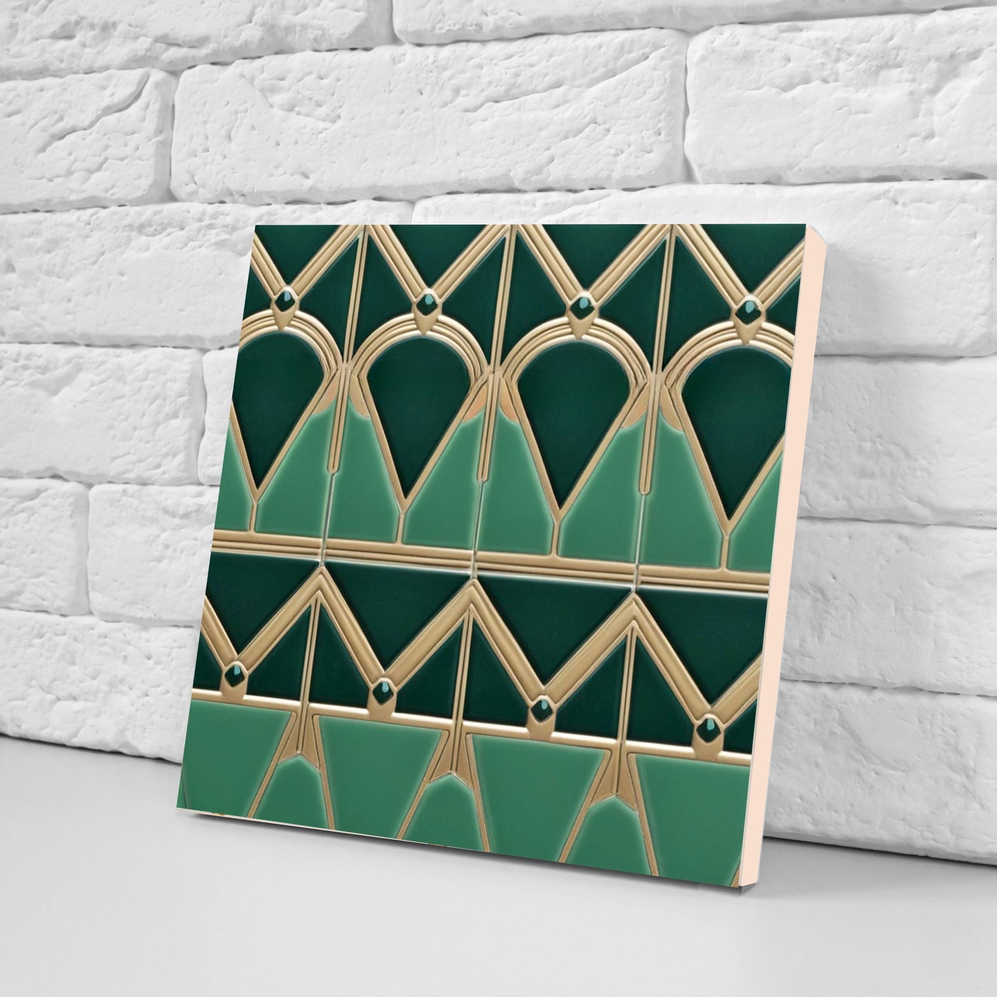 Art Deco Ceramic Tiles Green- Set of 2 Art Deco Wall Decor Geometric Tiles - Kitchen Backsplash Tiles,Table Decorative Tiles, Bathroom Tiles