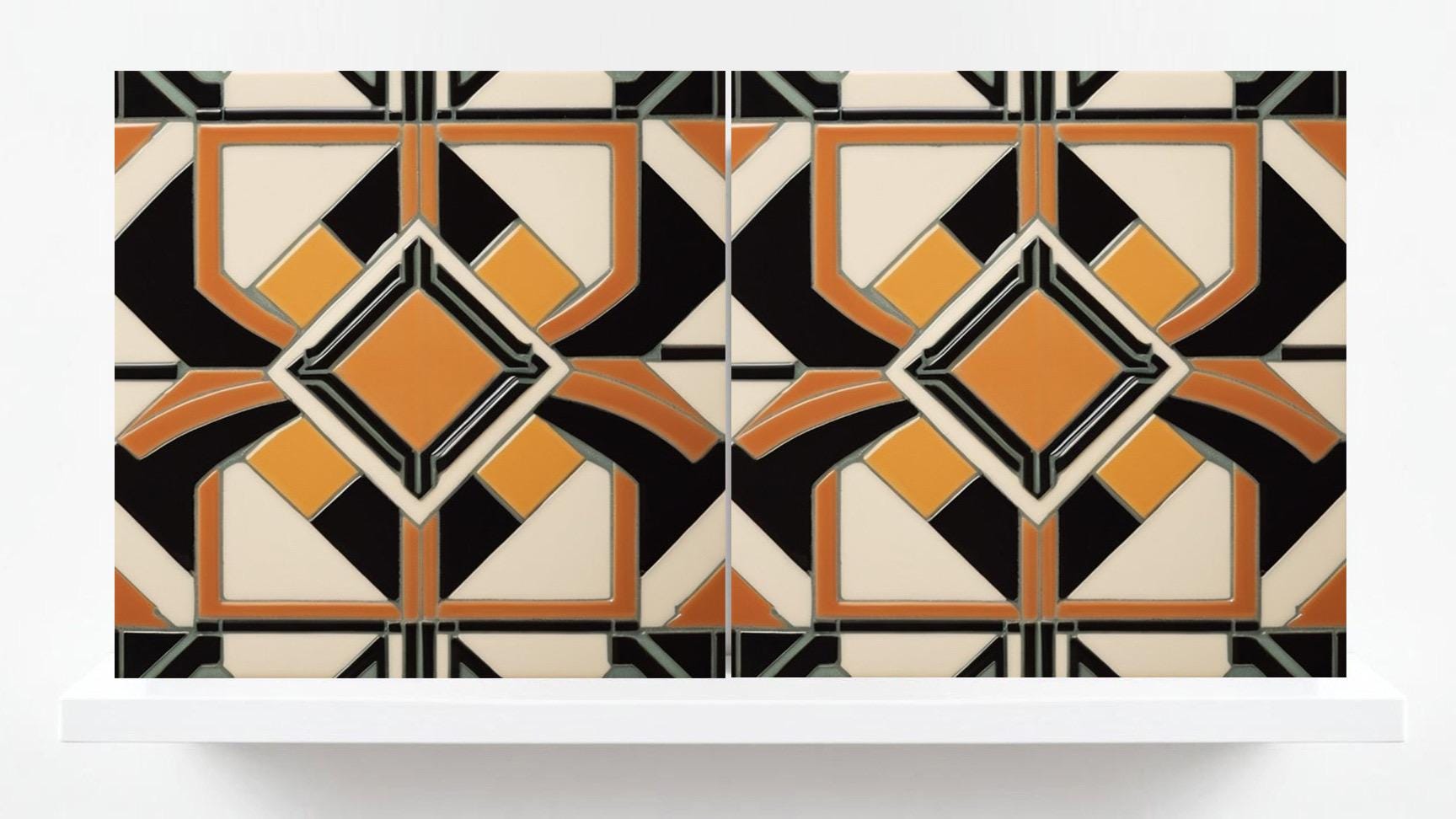Art Deco Ceramic tiles - Set of 2 Art Deco Wall Decor Geometric Tiles - Kitchen Backsplash, Shower,Bathroom Wall, Fireplace, Sink Splashback