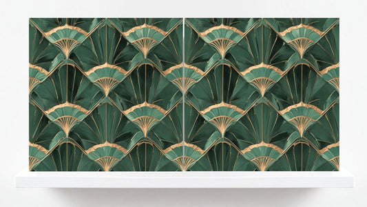 Art Deco Ceramic Tiles Green- Set of 2 Art Deco Wall Decor Geometric Tiles - Kitchen Backsplash Tiles,Table Decorative Tiles, Bathroom Tiles