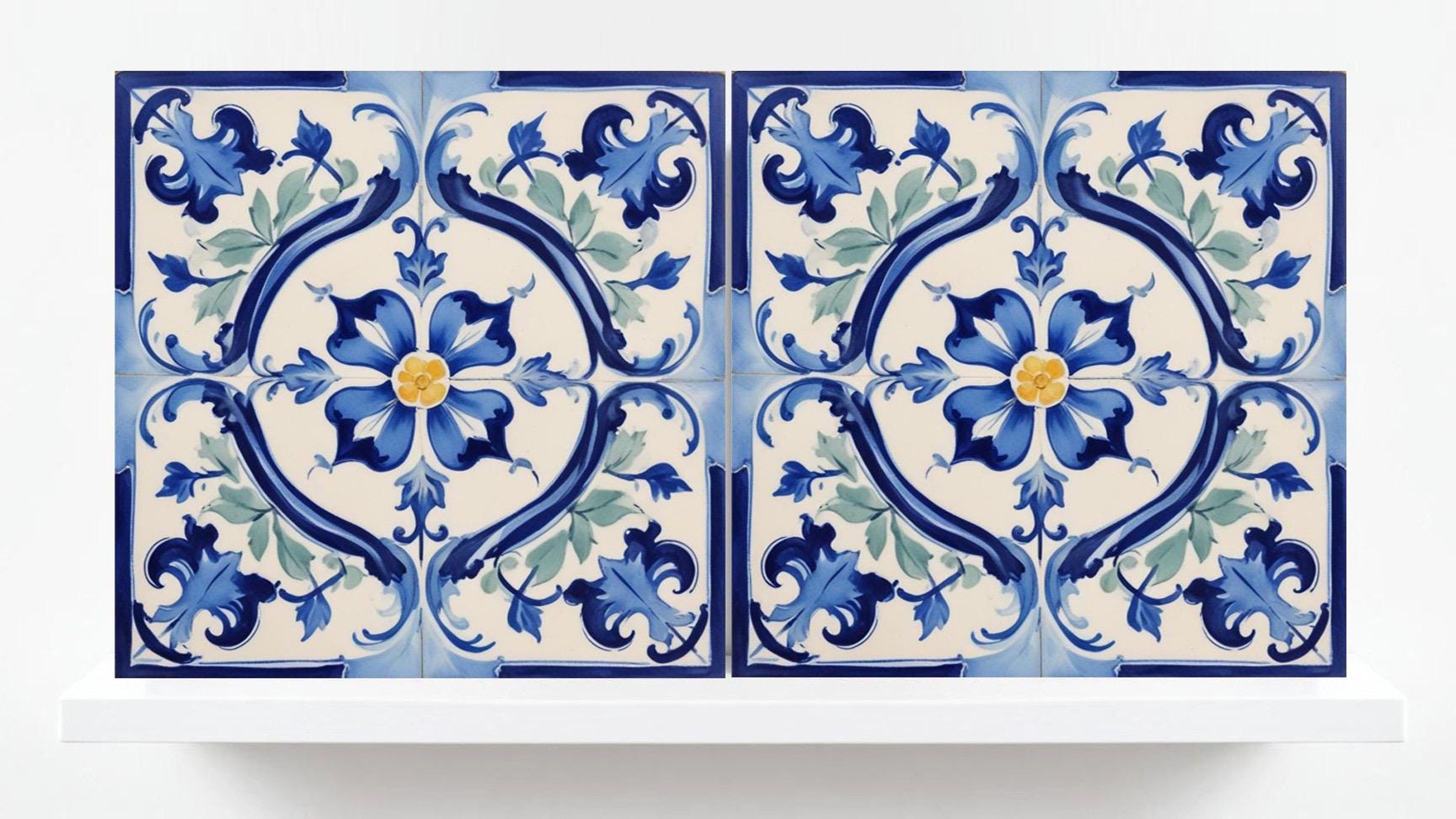 Italian Majolica Tiles Flower -Set of 2 Sicilian Wall Decor Tiles-Kitchen Backsplash Tiles, Sink Splashback,Bathroom,Shower Wall Art,Coaster
