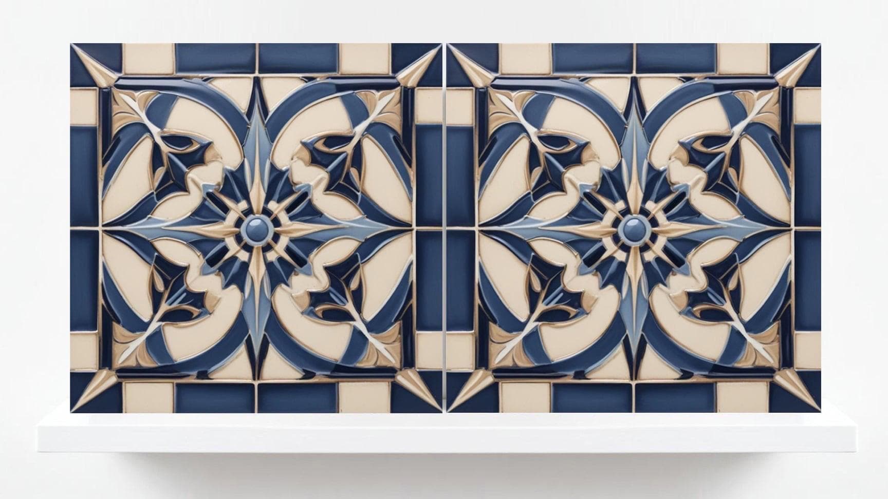 Art Deco Tile Backsplash - Set of 2 Art Deco Wall Decor Geometric Tiles - Kitchen, Bathroom, Sink Splashback,Shower Wall Art,Fireplace Tiles
