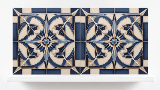 Art Deco Tile Backsplash - Set of 2 Art Deco Wall Decor Geometric Tiles - Kitchen, Bathroom, Sink Splashback,Shower Wall Art,Fireplace Tiles