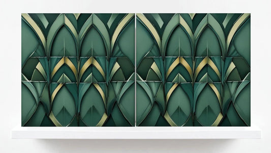Art Deco Ceramic Tiles Green-Set of 2 Retro Wall Decor Geometric Tiles-Kitchen Backsplash,Fireplace,Sink Splashback,Bathroom, Shower Wall