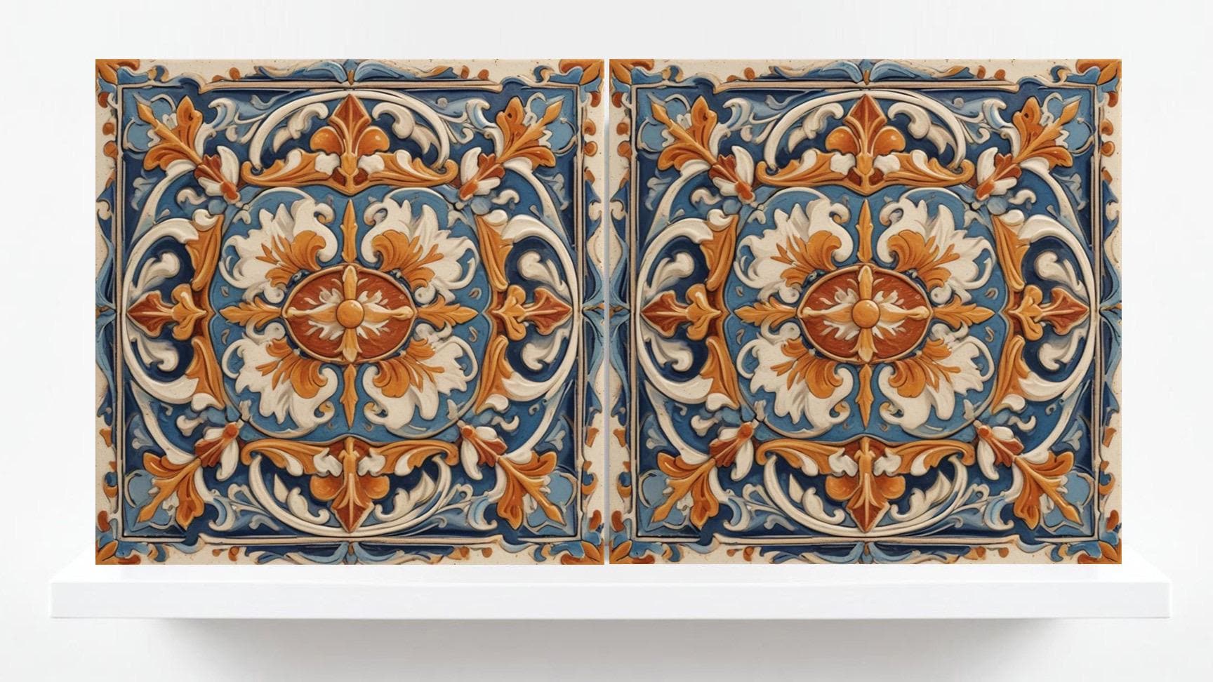 Italian Majolica Tiles - Set of 2 Sicilian Wall Decor Tiles - Kitchen Backsplash, Sink Splashback,Bathroom,Shower Wall Art,Fireplace,Coaster