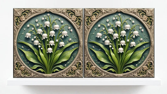 Lily of the Valley Tile -Art Nouveau Flower Ceramic Tiles -Set of 2 Art Nouveau Wall Decor Print - Kitchen Backsplash, Shower,Bathroom Tiles