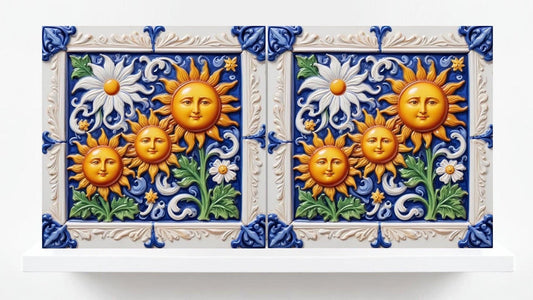 Sun Tile Sicilian Tiles - Set of 2 Mediterranean Wall Decor Tiles - Kitchen Backsplash, Bathroom ,Shower Wall, Italian Tiles,Sink Splashb