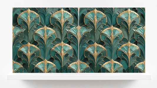 Art Deco Ceramic Tiles Green- Set of 2 Art Deco Wall Decor Geometric Tiles - Kitchen Backsplash , Sink Splashback,Shower, Bathroom Wall Tile