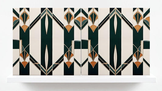 Art Deco Ceramic tiles - Set of 2 Wall Decor Geometric Tiles - Kitchen Backsplash,Fireplace,Bathroom,Shower Wall Art,Sink Splashback,Coaster