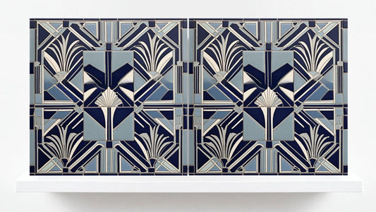 Art Deco Ceramic tiles Blue - Set of 2 Wall Decor Geometric Tiles - Kitchen Backsplash , Bathroom,Sink Splashback, Accent Wall Art,Fireplace