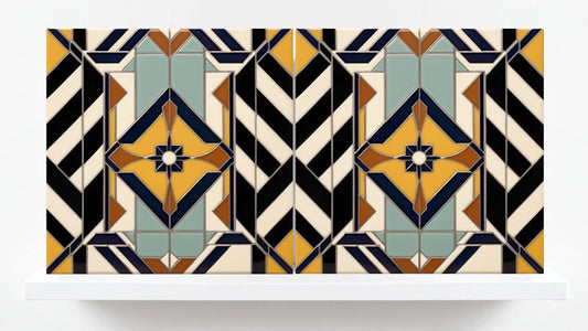 Art Deco Ceramic tiles - Set of 2 Art Deco Wall Decor Geometric Tiles - Kitchen Backsplash, Bathroom, Shower Wall, Sink Splashback,Fireplace