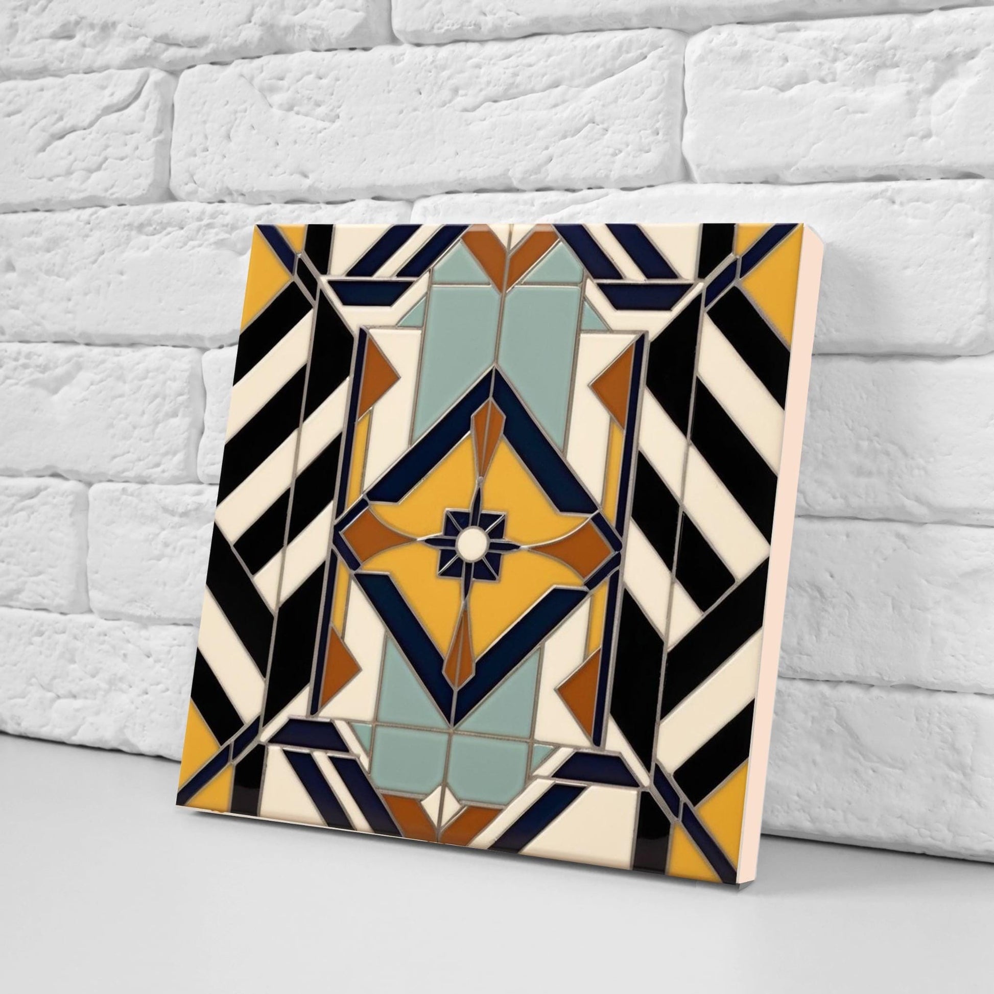 Art Deco Ceramic tiles - Set of 2 Art Deco Wall Decor Geometric Tiles - Kitchen Backsplash, Bathroom, Shower Wall, Sink Splashback,Fireplace