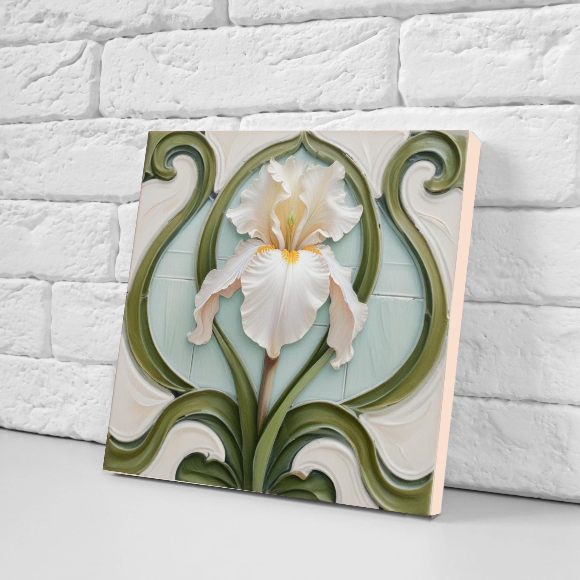 Iris Tile - Art Nouveau Flower Ceramic tiles - Set of 2 Botanical Wall Decor Tiles - Iris Print, Kitchen Backsplash,Bathroom Shower Wall Art