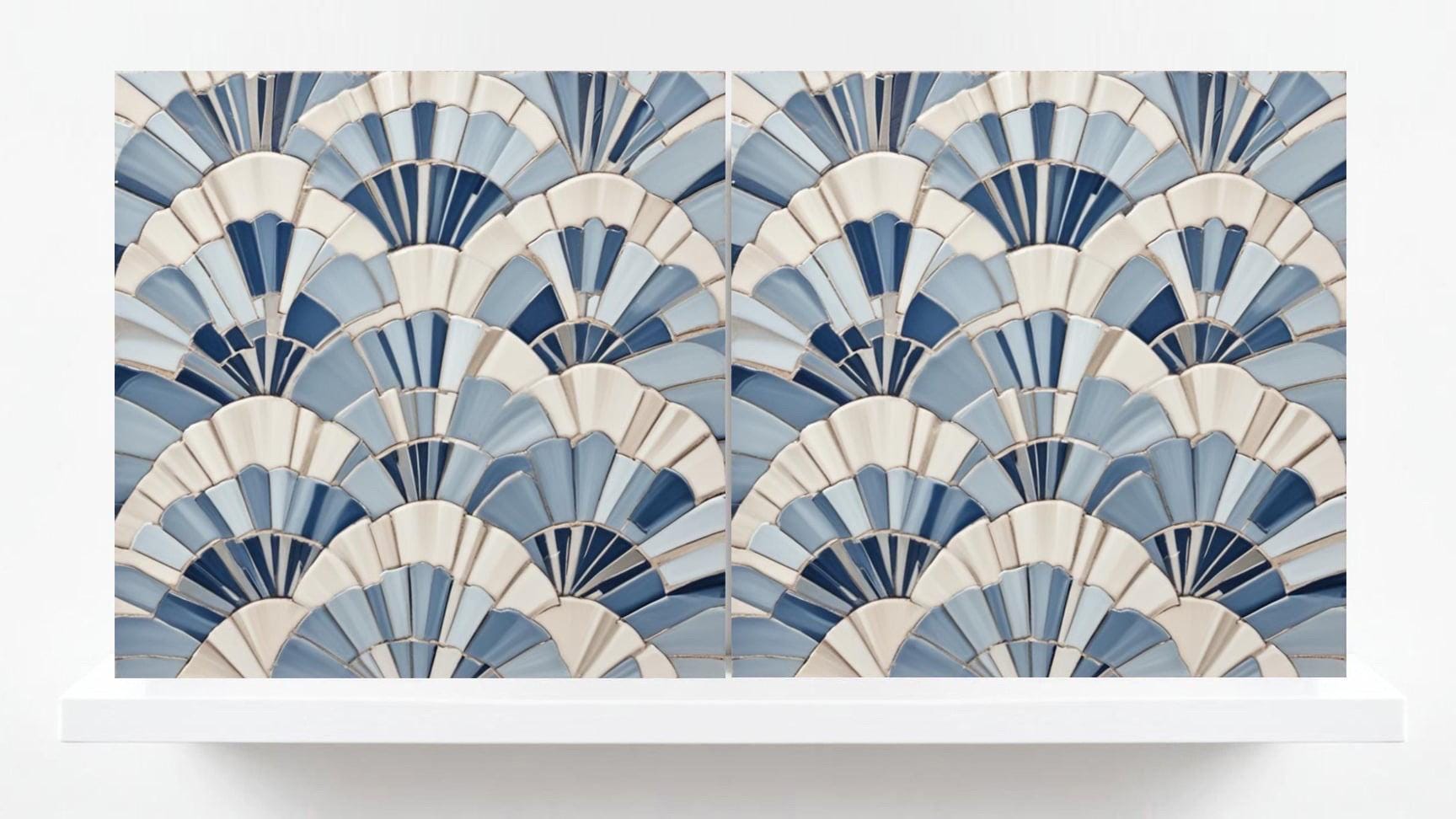 Art Deco Tile Backsplash - Set of 2 Retro Wall Decor Geometric Tiles - Kitchen, Bathroom, Sink Splashback,Shower Wall Art,Fireplace Tiles