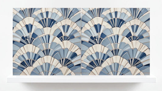 Art Deco Tile Backsplash - Set of 2 Retro Wall Decor Geometric Tiles - Kitchen, Bathroom, Sink Splashback,Shower Wall Art,Fireplace Tiles