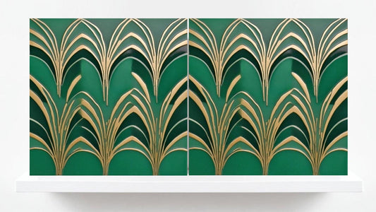 Art Deco Ceramic Tiles Green-Set of 2 Art Deco Wall Decor Geometric Tiles -Kitchen Backsplash,Shower,Bathroom Wall,Sink Splashback,Fireplace