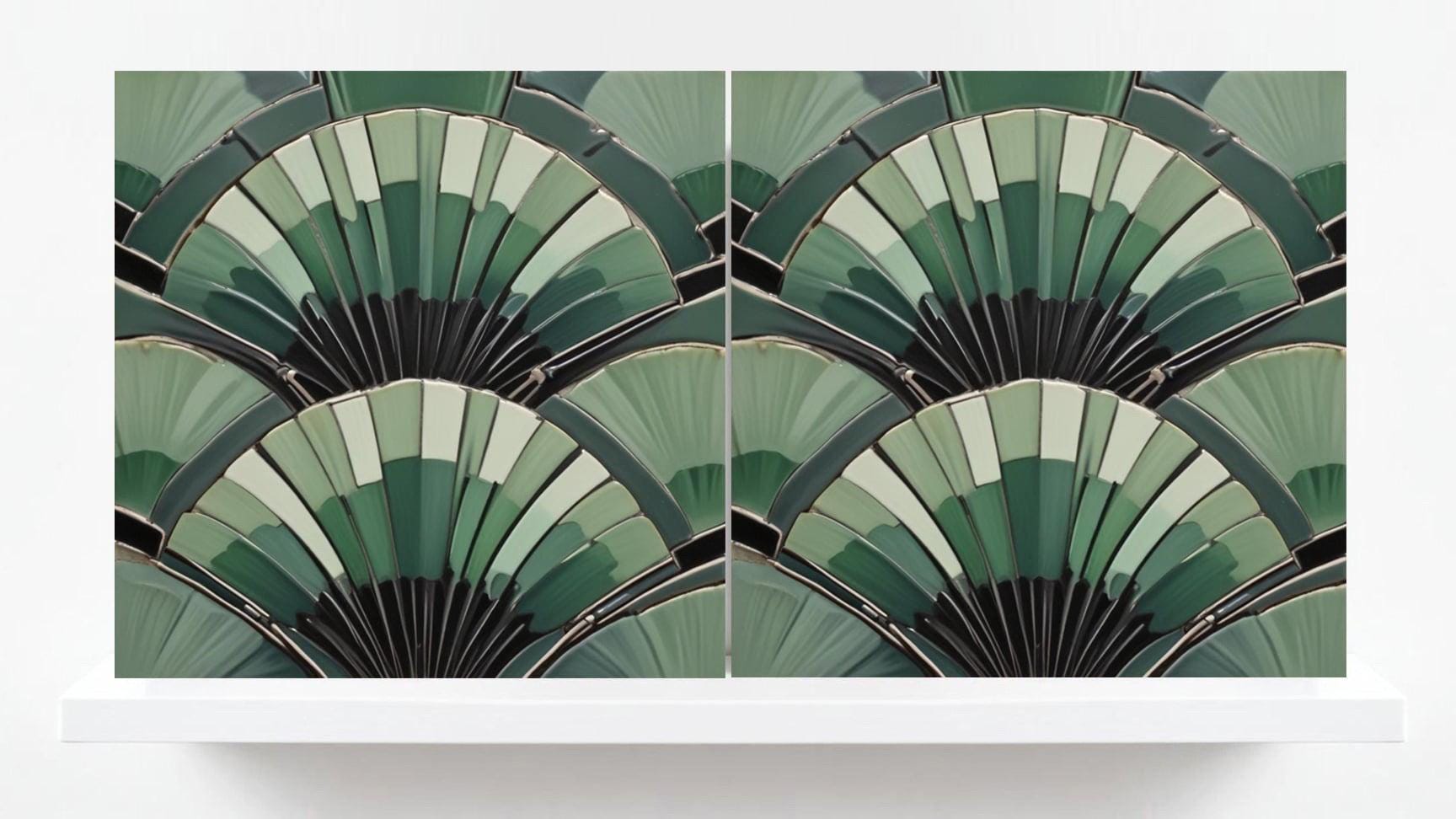 Art Deco Ceramic Tiles Green-Set of 2 Art Deco Wall Decor Geometric Tiles -Kitchen Backsplash,Shower,Bathroom Wall,Sink Splashback,Fireplace